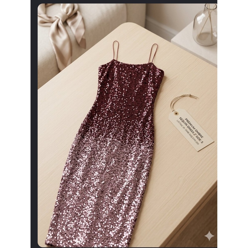 Sequin Queen Ombre Maxi Dress Burgundy Mauve Small D3065